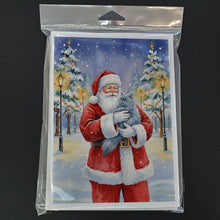 Load image into Gallery viewer, Persian Blue Cat with Santa Claus Greeting Cards Pack of 8