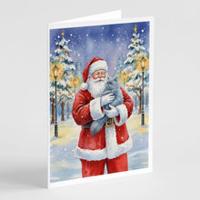 Load image into Gallery viewer, Persian Blue Cat with Santa Claus Greeting Cards Pack of 8