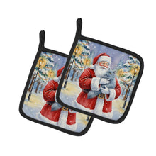 Load image into Gallery viewer, Persian Blue Cat with Santa Claus Pair of Pot Holders