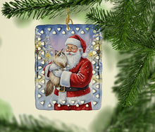 Load image into Gallery viewer, Ragdoll Bicolor Cat with Santa Claus Porcelain Ornament