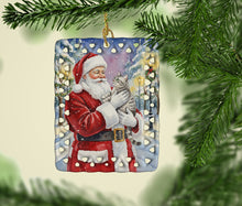 Load image into Gallery viewer, Silver Classic Tabby Cat with Santa Claus Porcelain Ornament
