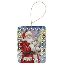 Load image into Gallery viewer, Silver Classic Tabby Cat with Santa Claus Porcelain Ornament