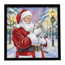 Load image into Gallery viewer, Silver Classic Tabby Cat with Santa Claus Framed Metal Print