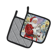 Load image into Gallery viewer, Silver Classic Tabby Cat with Santa Claus Pair of Pot Holders