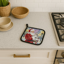 Load image into Gallery viewer, Silver Classic Tabby Cat with Santa Claus Pair of Pot Holders