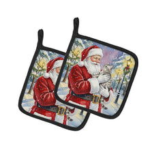 Load image into Gallery viewer, Silver Classic Tabby Cat with Santa Claus Pair of Pot Holders