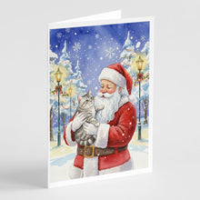Load image into Gallery viewer, Silver Mackerel Tabby Cat with Santa Claus Greeting Cards Pack of 8