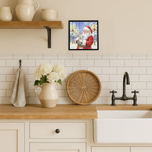 Load image into Gallery viewer, Silver Mackerel Tabby Cat with Santa Claus Framed Metal Print