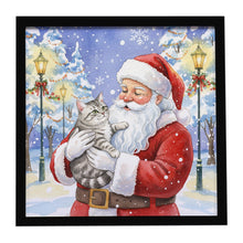 Load image into Gallery viewer, Silver Mackerel Tabby Cat with Santa Claus Framed Metal Print