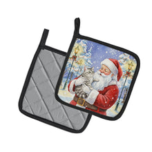 Load image into Gallery viewer, Silver Mackerel Tabby Cat with Santa Claus Pair of Pot Holders