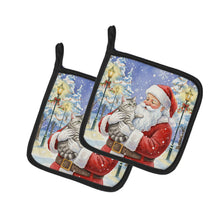 Load image into Gallery viewer, Silver Mackerel Tabby Cat with Santa Claus Pair of Pot Holders