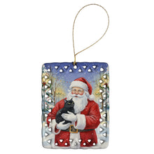 Load image into Gallery viewer, Black Cat with Santa Claus Porcelain Ornament