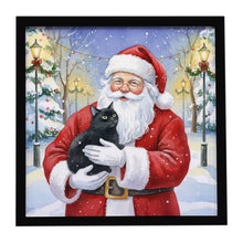 Load image into Gallery viewer, Black Cat with Santa Claus Framed Metal Print