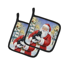 Load image into Gallery viewer, Black Cat with Santa Claus Pair of Pot Holders