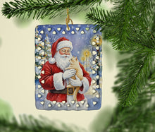 Load image into Gallery viewer, Cream Cat with Santa Claus Porcelain Ornament