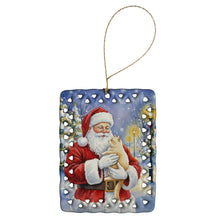 Load image into Gallery viewer, Cream Cat with Santa Claus Porcelain Ornament