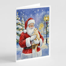 Load image into Gallery viewer, Cream Cat with Santa Claus Greeting Cards Pack of 8