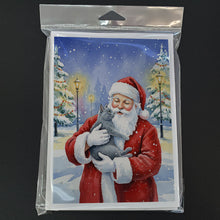 Load image into Gallery viewer, Gray Cat with Santa Claus Greeting Cards Pack of 8