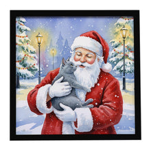 Load image into Gallery viewer, Gray Cat with Santa Claus Framed Metal Print