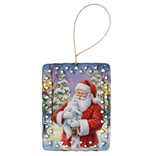 Load image into Gallery viewer, White Cat with Santa Claus Porcelain Ornament