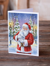 Load image into Gallery viewer, White Cat with Santa Claus Greeting Cards Pack of 8