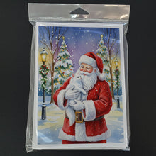 Load image into Gallery viewer, White Cat with Santa Claus Greeting Cards Pack of 8