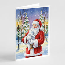 Load image into Gallery viewer, White Cat with Santa Claus Greeting Cards Pack of 8