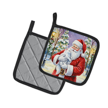 Load image into Gallery viewer, White Cat with Santa Claus Pair of Pot Holders