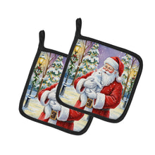 Load image into Gallery viewer, White Cat with Santa Claus Pair of Pot Holders