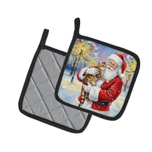 Load image into Gallery viewer, Spotted Tabby Brown Cat with Santa Claus Pair of Pot Holders