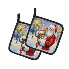 Load image into Gallery viewer, Spotted Tabby Brown Cat with Santa Claus Pair of Pot Holders