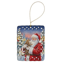 Load image into Gallery viewer, Ticked Tabby Brown Cat with Santa Claus Porcelain Ornament