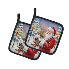 Load image into Gallery viewer, Ticked Tabby Brown Cat with Santa Claus Pair of Pot Holders