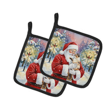 Load image into Gallery viewer, Tortie Point Cat with Santa Claus Pair of Pot Holders