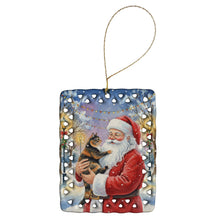 Load image into Gallery viewer, Tortoiseshell Cat with Santa Claus Porcelain Ornament