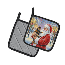 Load image into Gallery viewer, Tortoiseshell Cat with Santa Claus Pair of Pot Holders