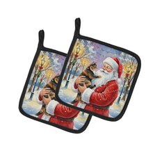 Load image into Gallery viewer, Tortoiseshell Cat with Santa Claus Pair of Pot Holders