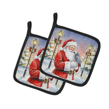 Load image into Gallery viewer, African Grey Parrot with Santa Claus Pair of Pot Holders