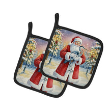 Load image into Gallery viewer, Blue Heron with Santa Claus Pair of Pot Holders