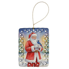 Load image into Gallery viewer, Blue Jay with Santa Claus Porcelain Ornament