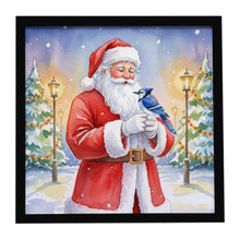 Load image into Gallery viewer, Blue Jay with Santa Claus Framed Metal Print