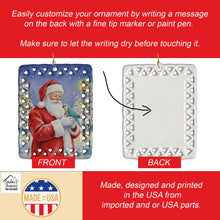 Load image into Gallery viewer, Blue Quaker with Santa Claus Porcelain Ornament