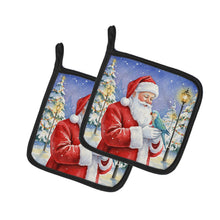 Load image into Gallery viewer, Blue Quaker with Santa Claus Pair of Pot Holders