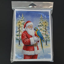 Load image into Gallery viewer, Blue and Gold Macaw Parrot with Santa Claus Greeting Cards Pack of 8