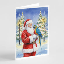 Load image into Gallery viewer, Blue and Gold Macaw Parrot with Santa Claus Greeting Cards Pack of 8