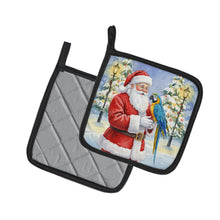 Load image into Gallery viewer, Blue and Gold Macaw Parrot with Santa Claus Pair of Pot Holders