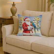 Load image into Gallery viewer, Blue and Gold Macaw Parrot with Santa Claus Throw Pillow