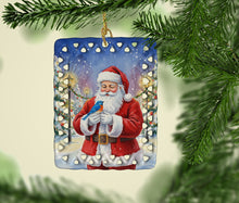 Load image into Gallery viewer, Bluebird with Santa Claus Porcelain Ornament