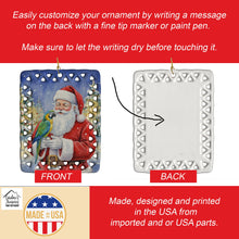 Load image into Gallery viewer, Blue Fronted Amazon Parrot with Santa Claus Porcelain Ornament