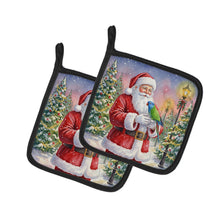 Load image into Gallery viewer, Blue Headed Pionus Parrot with Santa Claus Pair of Pot Holders